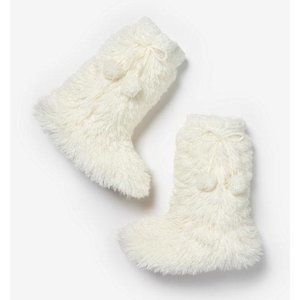 Express Women's White Fuzzy Pom Slipper Booties